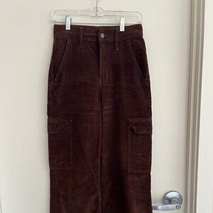 Hollister Women Corduroy Cargo Pants Sz 1R W25 Ultra High Rise Baggy Brown Wide